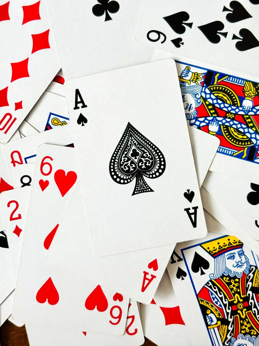 Close view of assorted playing cards