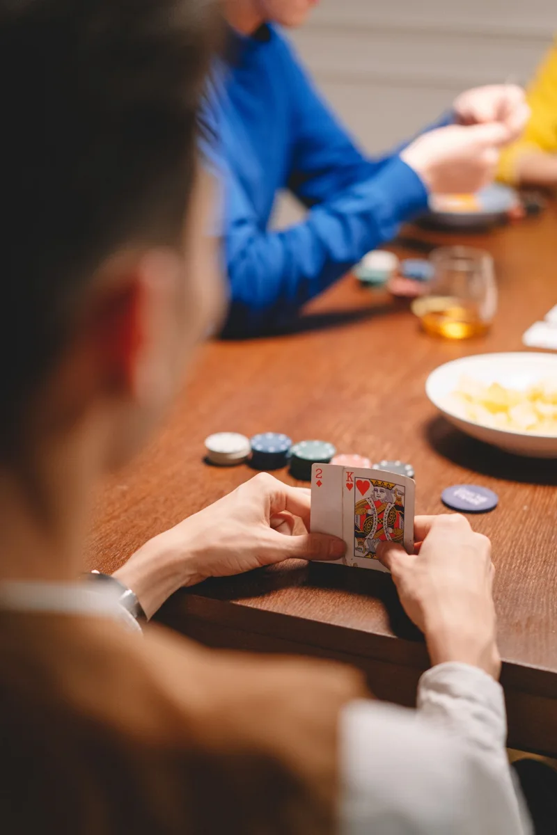 Cards and chips during a tabletop poker game
