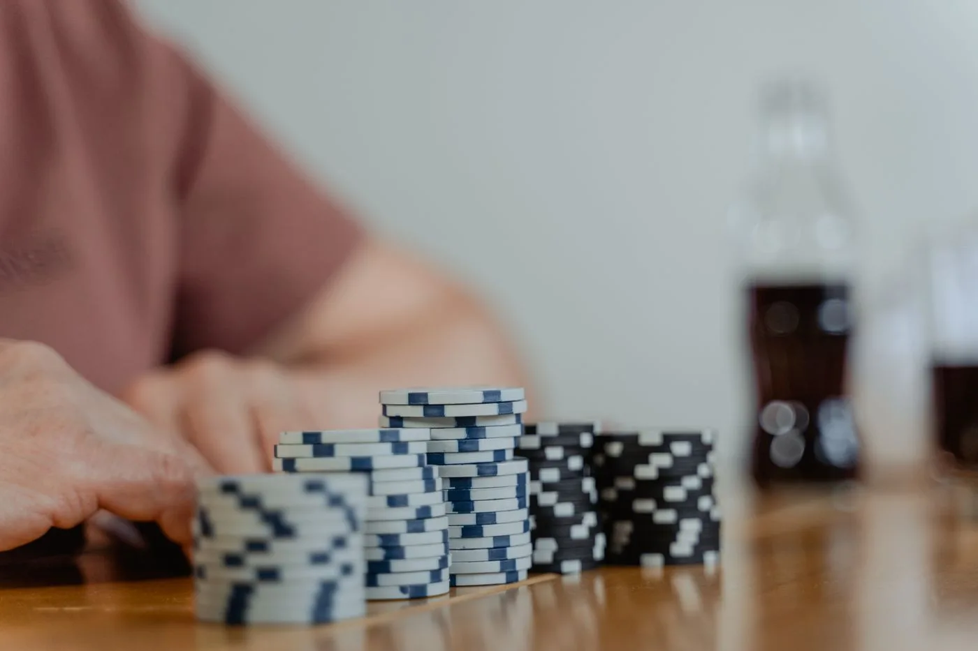 Poker chips organised into separate stacks